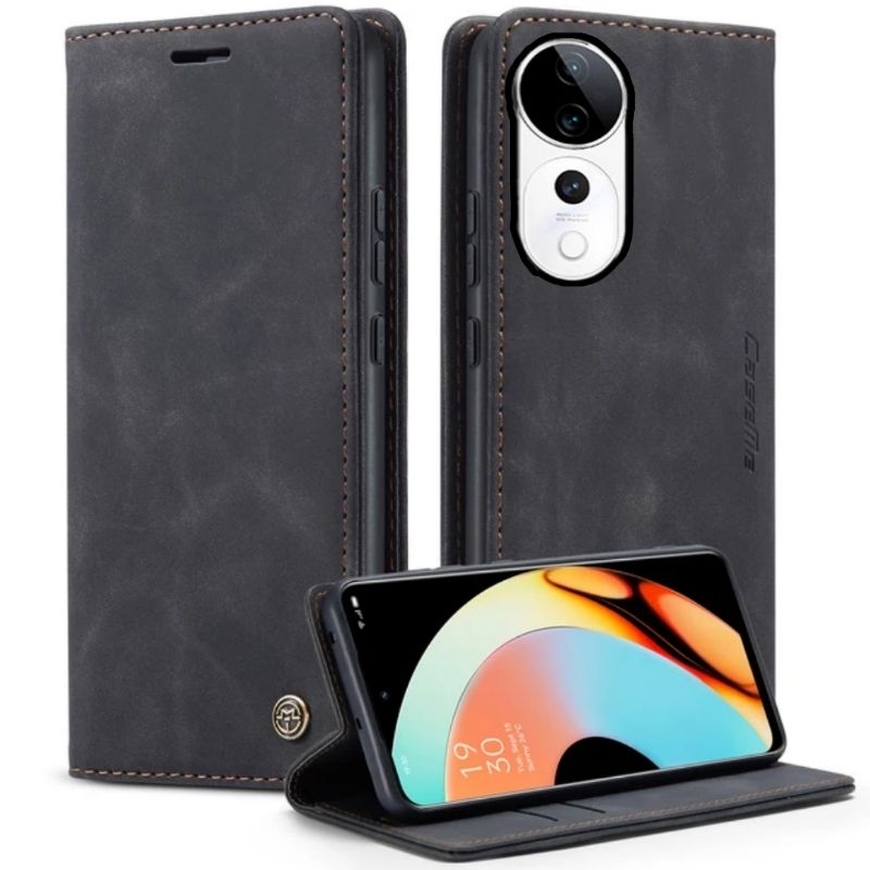WBWONE Cover per VIVO V40 SE 5G, Flip Caso in PU Custodia Sintetica in Pelle, Tasca Slot Carta, Supporto Stand, Magnetica Chiusura Case - Marrone