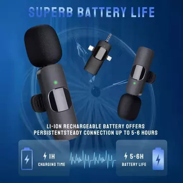 Mikrofon 3in1 Nirkabel IPhone Type C 3.5mm Nirkabel Wireless Lavalier Bluetooth Tanpa Kapel