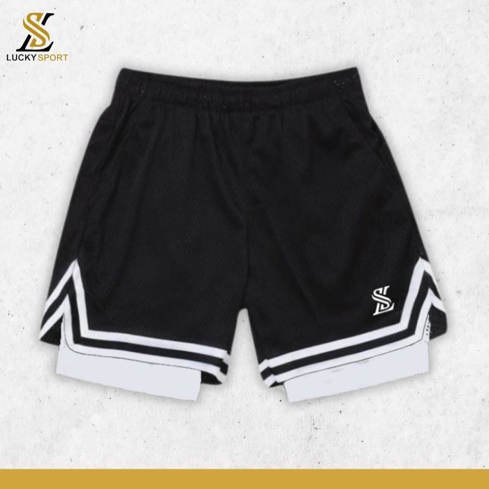 Celana Olahraga Pendek Running Pria Jersey Gym Basket Futsal Lari Dry Fit 2 in 1 Dengan Short Pendek Luckysport