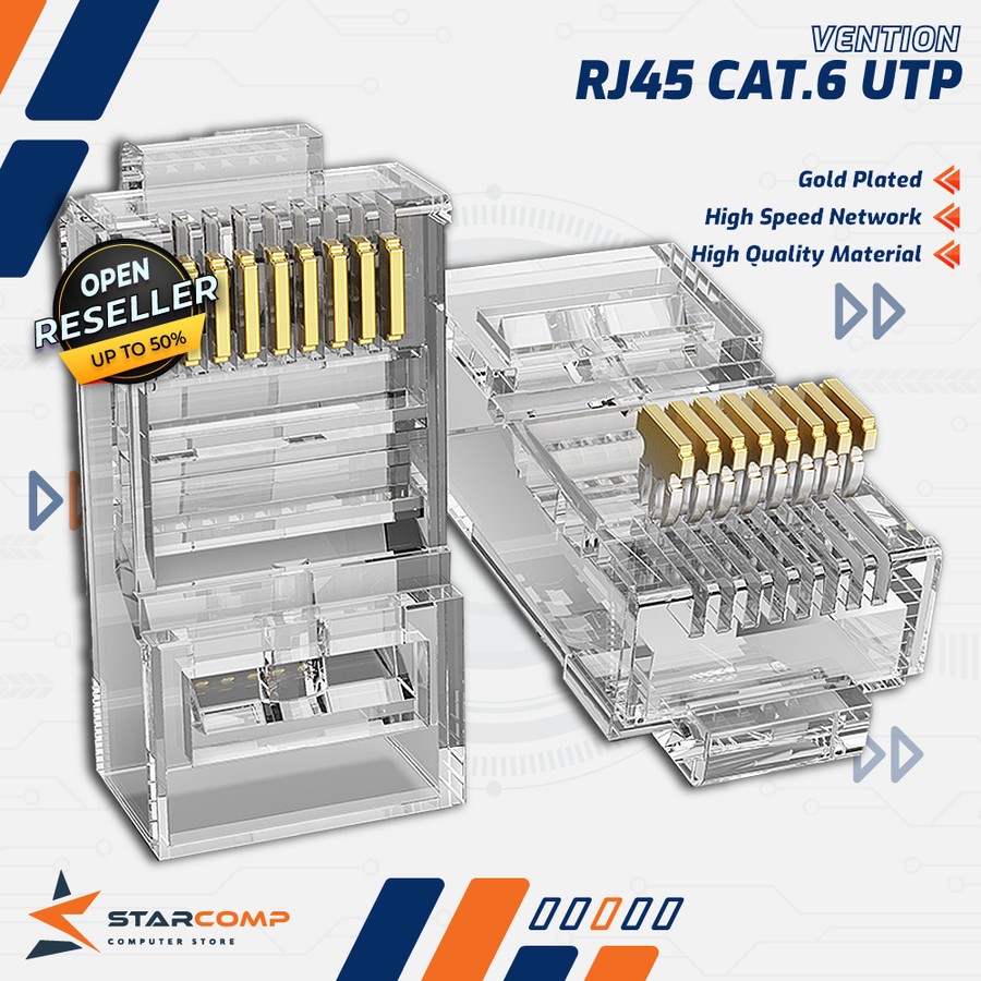 Jual RJ45 Vention IDDR0 Cat.6 Network Connector RJ45 Transparant/PCS ...