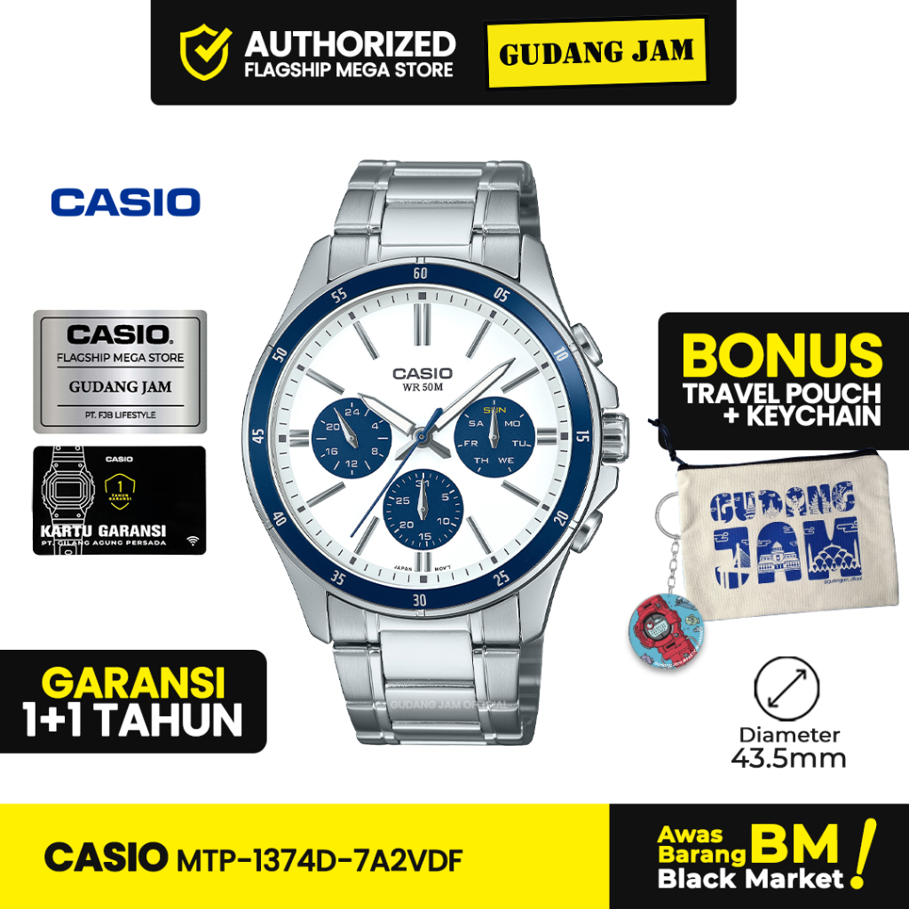 Casio MTP-1374D-7A2VDF - Orologio Uomo Quarzo, Cassa E Bracciale In Acciaio Argento, Quadrante Bianco