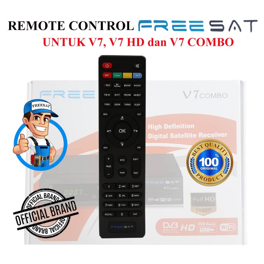 JENOR Telecomando Di Ricambio Per Freesat V7 HD / V7 MAX / V7 Combo - Telecomando IR 433 MHz - Accessorio TV Sat - 2