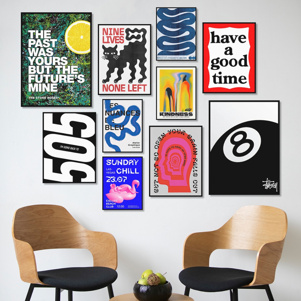 Hiasan Dinding Poster Aesthetic Stussy 8 Ball Bauhaus Pajangan Dekor Walldecor Modern Vintage - RO