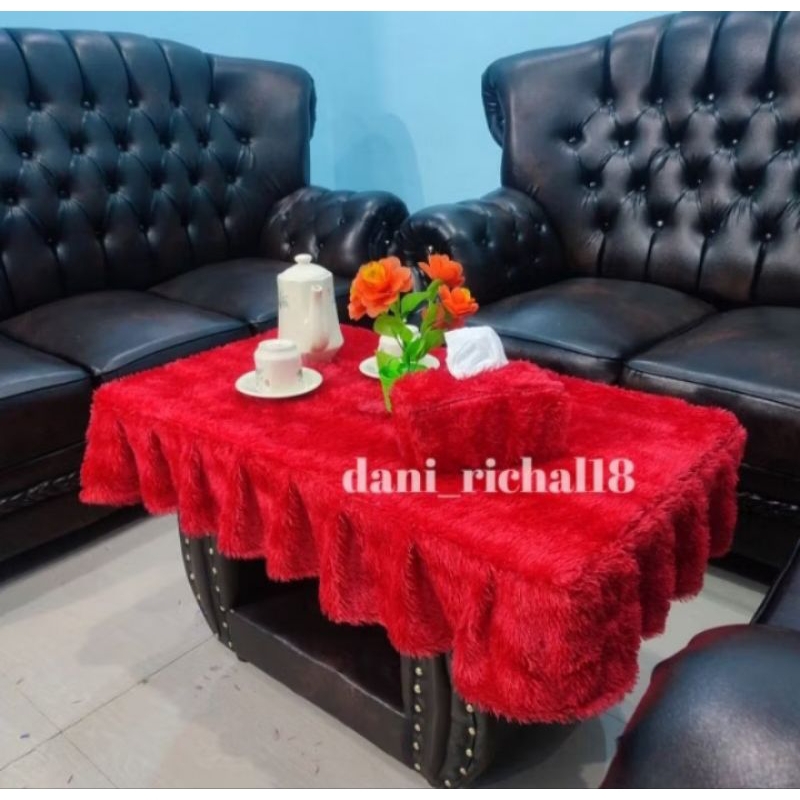 Jual Taplak Meja Ruang tamu rumbai bulu rasfur Taplak Kaca Meja ukuran ...