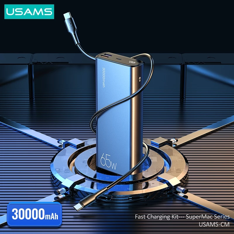 USAMS Powerbank 30000mAh Fast Charging PD 65W Dual QC3.0 + Kabel Data C to C 100W PB59