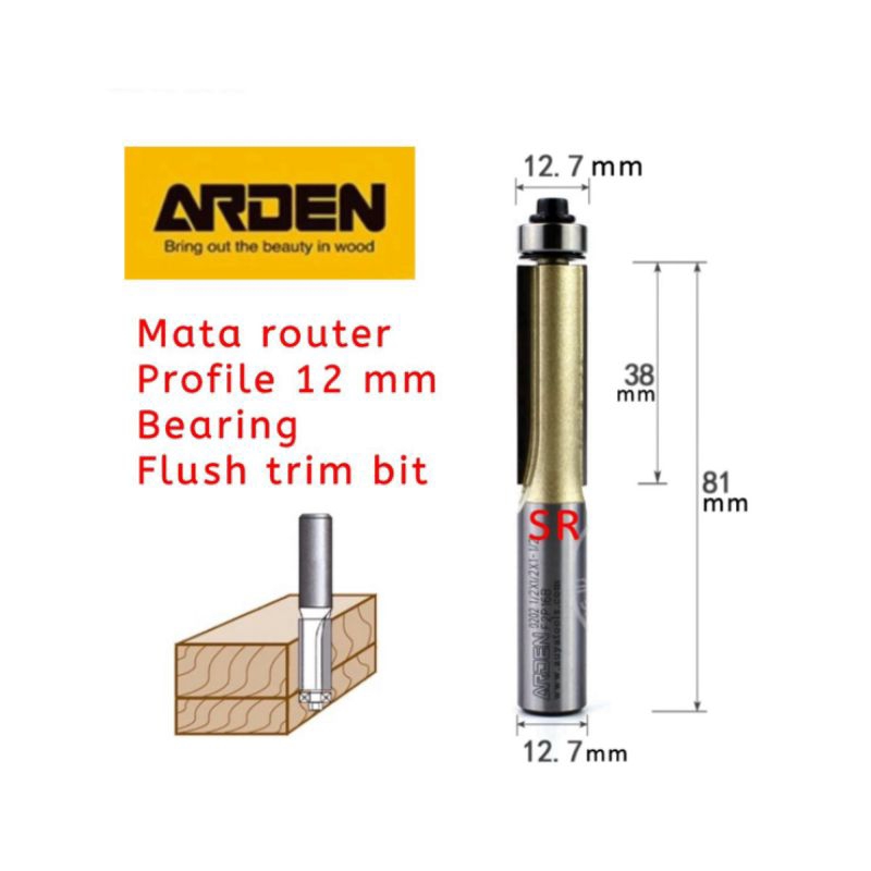 Jual Mata Router Roda 12mm × 38mm As 1/2 Straight Bits With Bearing ...