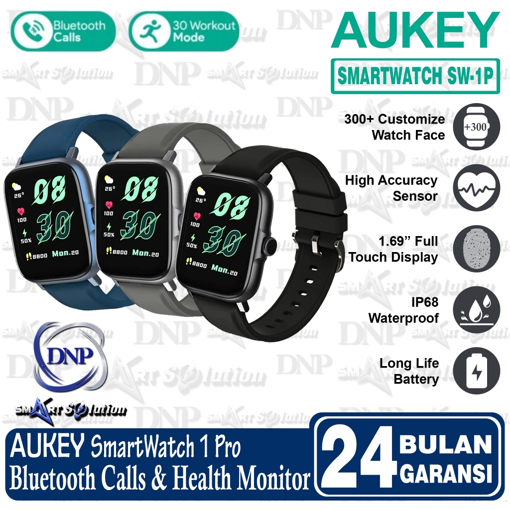 Jual AUKEY SW1P Smartwatch With Health Monitor & Bluetooth Calls IP68 ...