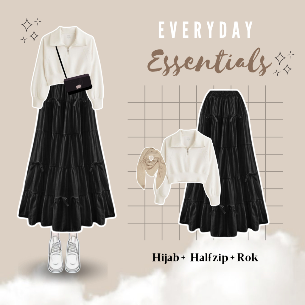 Jual One Set Aesthetic 3in1 ( Hijab + Halfzip + Rok ) Ootd Wanita Ala ...