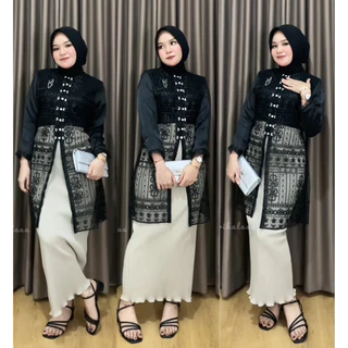 Hadju Tunik Brukat Bordir Sapto / Tunik Brokat Tali Kancing Mutiara Payet Diamond / Baju Kondangan, Wisuda, Seragaman, Bridesmaids, Pesta, Acara Formal Brokat Coffee Coklat Mahogany Warna Tren