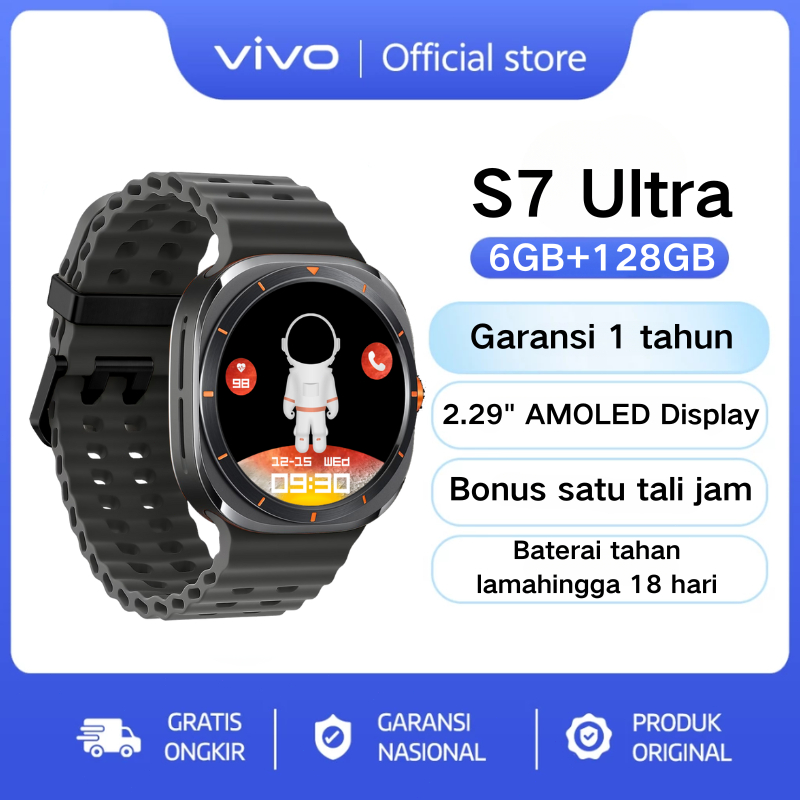 VIVO Smart Watch Layar AMOLED ｜ -inch full -screen Bluetooth call ｜  JAM TANGAN PRIA ｜ IP68 TAN AIR ｜ 100 Mode Olahraga ｜ Heart rate blood