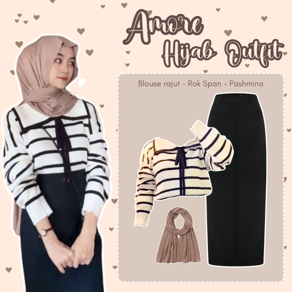 Jual One Set OOTD Hijab Style ( Blouse Rajut - Rok Span - Pashmina ...