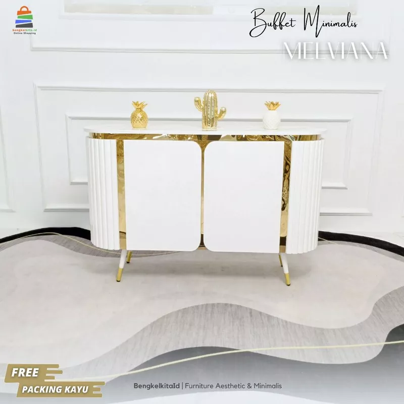 Meja TV Aesthetic Meja Console Minimalis - MEJA MELVIANA - 120cm Kayu Solid Cat Duco Glossy