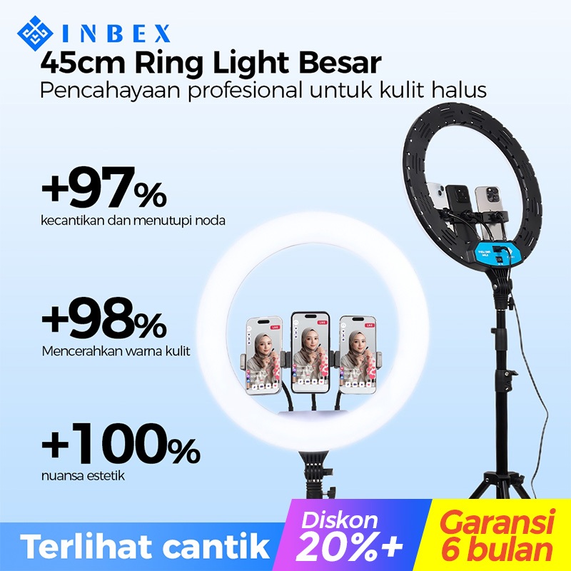 Jual INBEX 45CM Ring Light with 3 Holder HP+Remot Dimmable Beauty