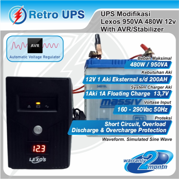 Jual UPS Modifikasi Lexos 950VA 480W 12v With AVR/Stabilizer | Shopee ...