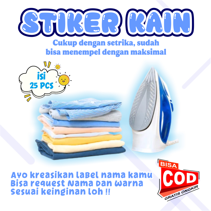 Jual Label Nama Baju isi 25 pcs Stiker Kain Nama Custom Stiker Kain ...