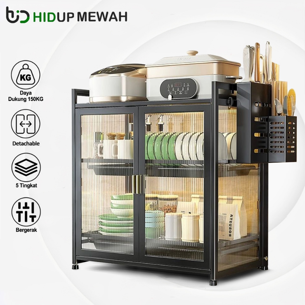 Rak Piring Tertutup Rak Dapur Serbaguna Rak Penyimpanan Dapur Dengan Pintu