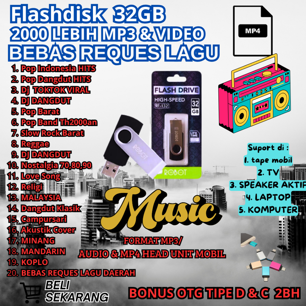 Jual FLASHDISK LAGU MP3 DAN MP4 ROBOT UNTUK SPEAKER MOBIL FULL | Shopee