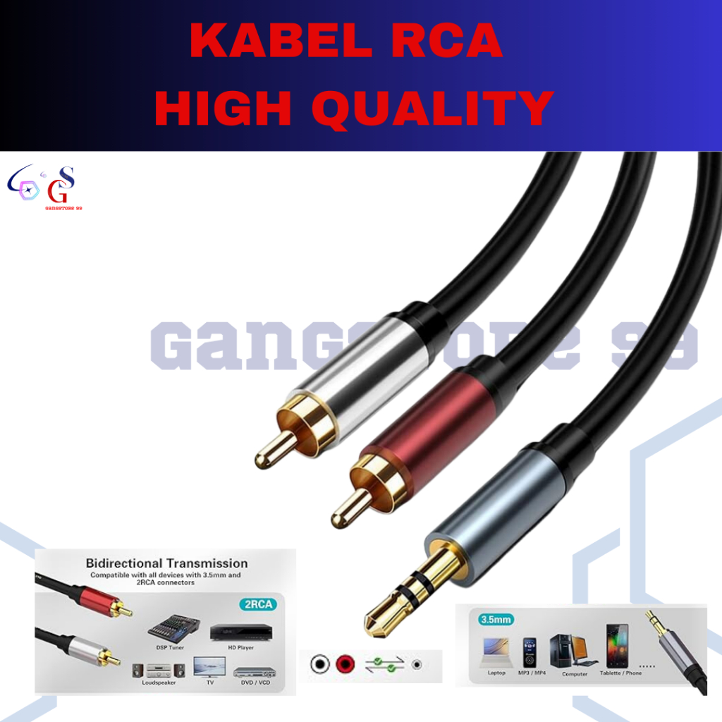 Jual KABEL RCA 2 IN 1 HIGH QUALITY 1.5M, 3.5mm Jack Stereo Audio Male ...