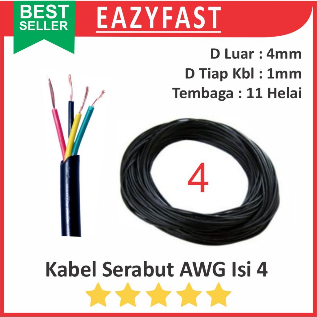 Jual Kabel Serabut Isi 4 Multicore AWG24 AWG 24 CB GX DB Data Signal ...
