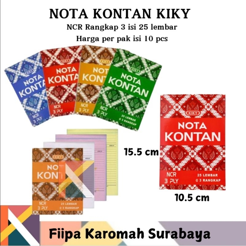 Jual Nota Kontan Kiky NCR Rangkap 3 ply 25 lembar 1 pak isi 10 buku ...