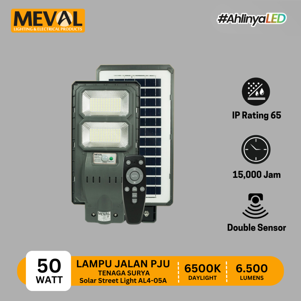 Jual MEVAL LAMPU JALAN PJU 50W Tenaga Surya Solar Street Light -AL4-05A ...