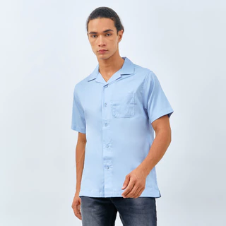 M231 Kemeja Pria Basic Polos Hawaii Pendek Biru Muda 0159I
