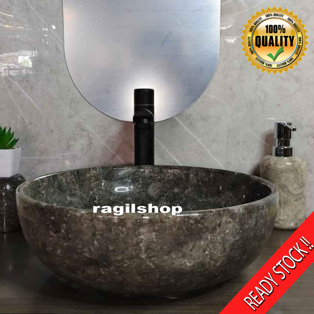 Jual Wastafel Marmer Bulat 35cm Abu Abu Grey Halus Luar Dalam Awet ...