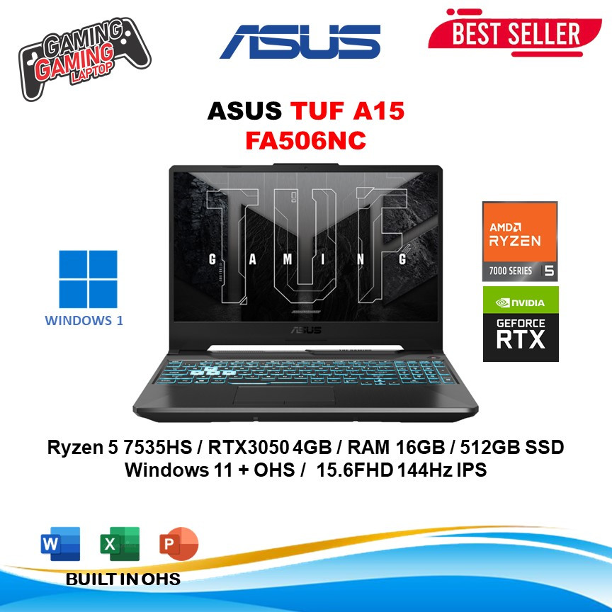 Jual ASUS Tuf A15 FA506NC FA506NF RTX3050 4GB Ryzen 5 7535HS Ram 16GB ...