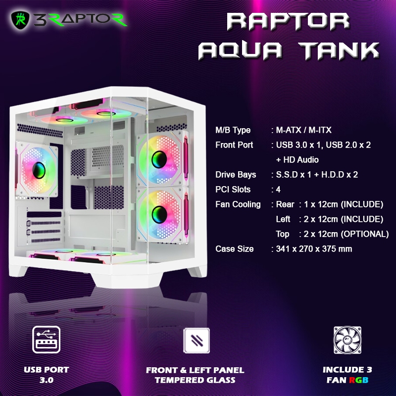 Jual Casing PC Raptor Aqua Tank White Micro ATX Gaming Case | Shopee ...