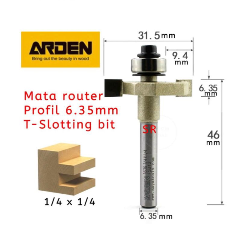 Jual Mata Router/ Profil T Sloting Bit 6mm (1/4 × 1/4) ARDEN | Shopee ...