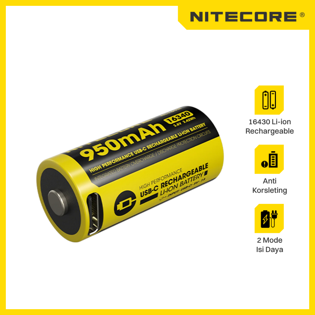 Jual NITECORE Baterai Rechargeable 16430 Li-Ion 3.6V 950mAh 1 PCS ...