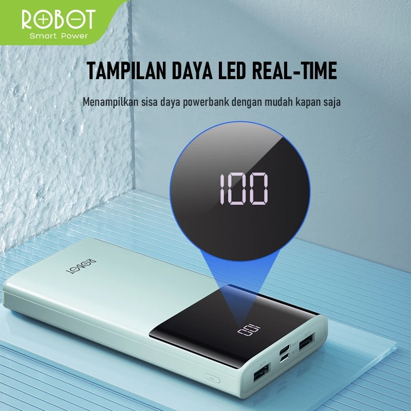 ROBOT Powerbank 10000mAh 2A Real Capacity Dual Port USB Type C Power Bank Slim Fast Charging RT190S Original