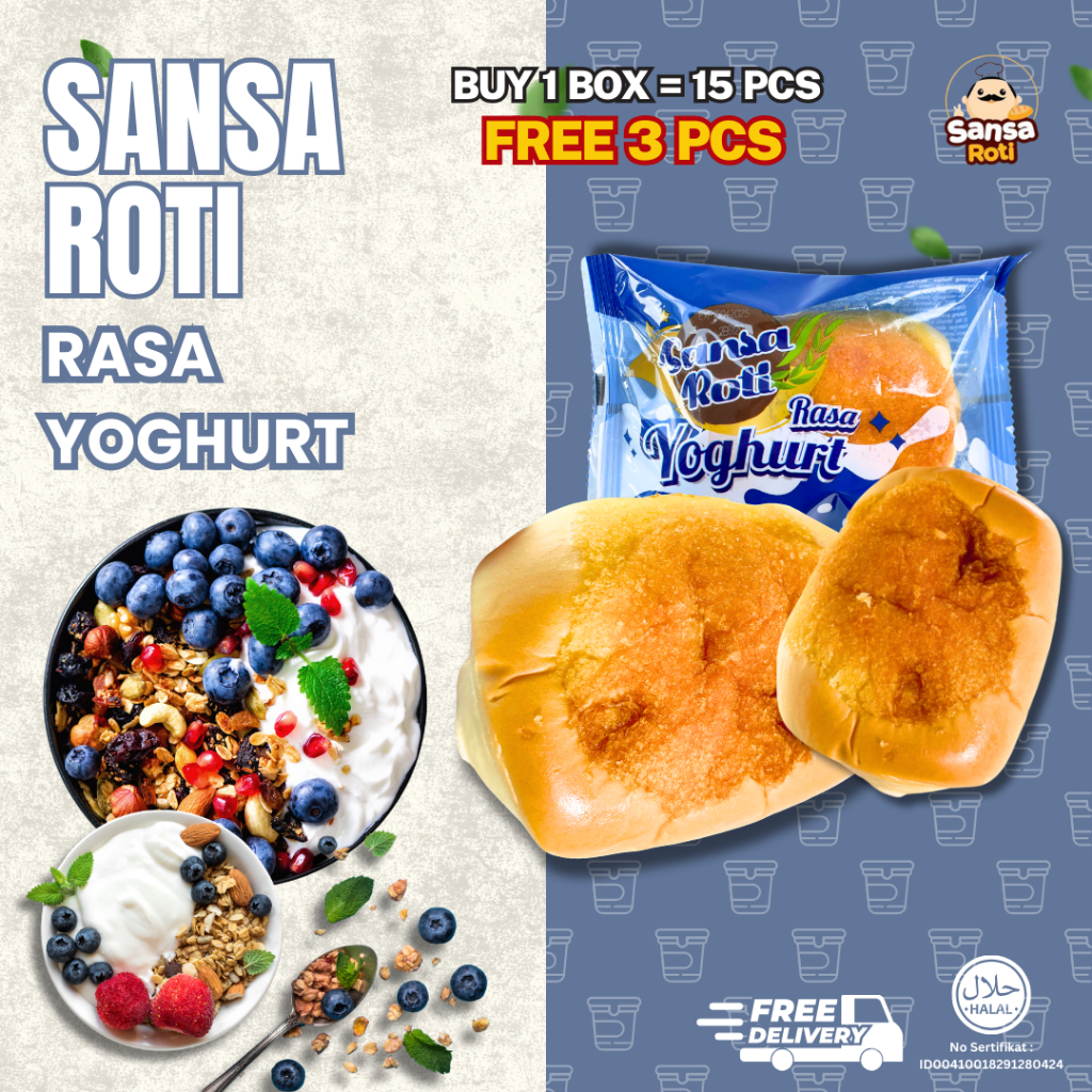 Jual Sansa Roti Rasa Yoghurt isi 15 Pcs + (FREE 3 PCS) | Cemilan Roti ...