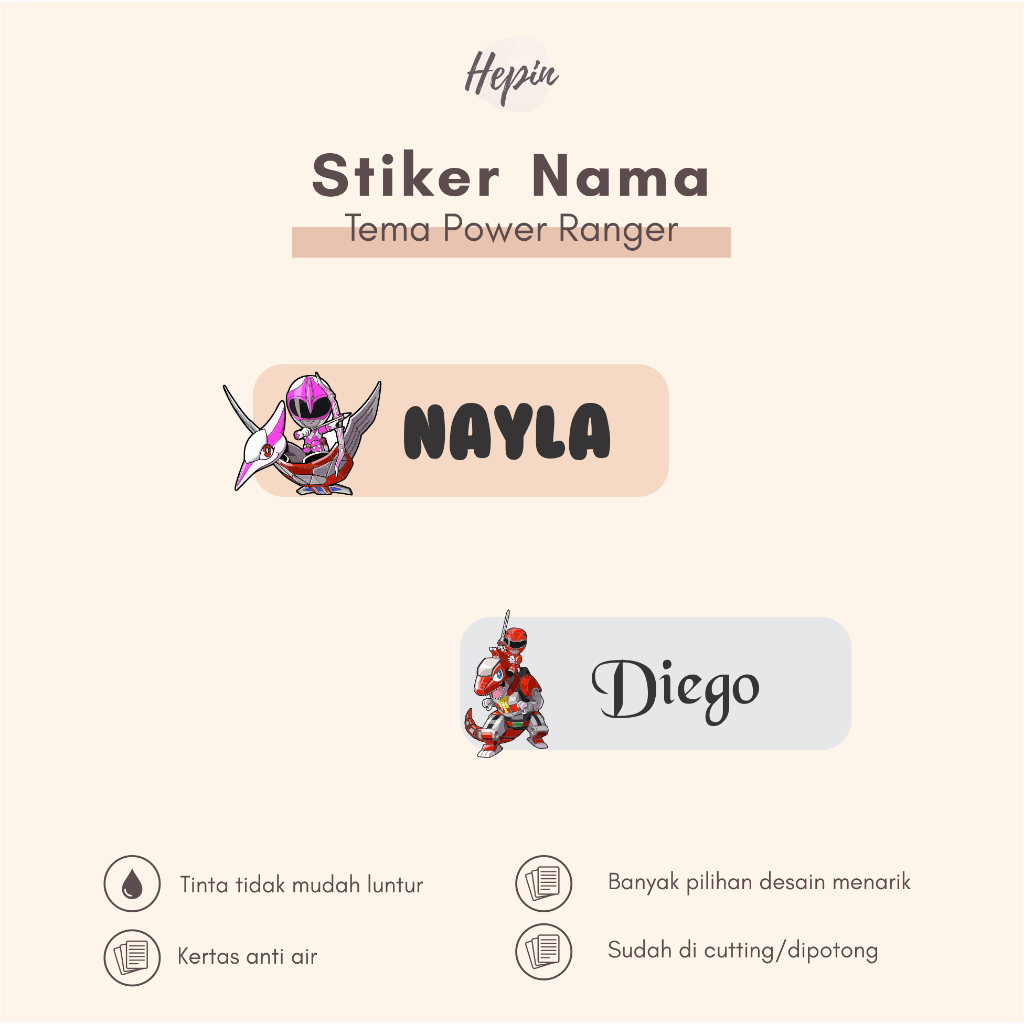 Jual (90 - 120 pcs) Stiker Cutting nama POWER RANGERS / Stiker Nama ...