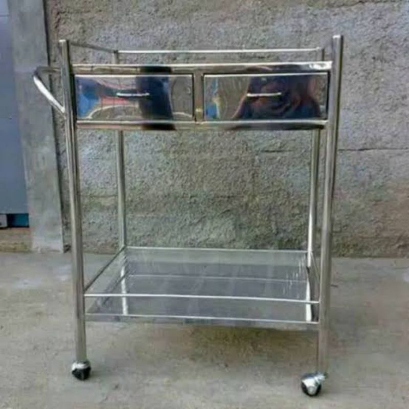 Jual Troly Instrumen 2 Rak+Laci Stainless Steel/Meja Instrumen 2Rak ...