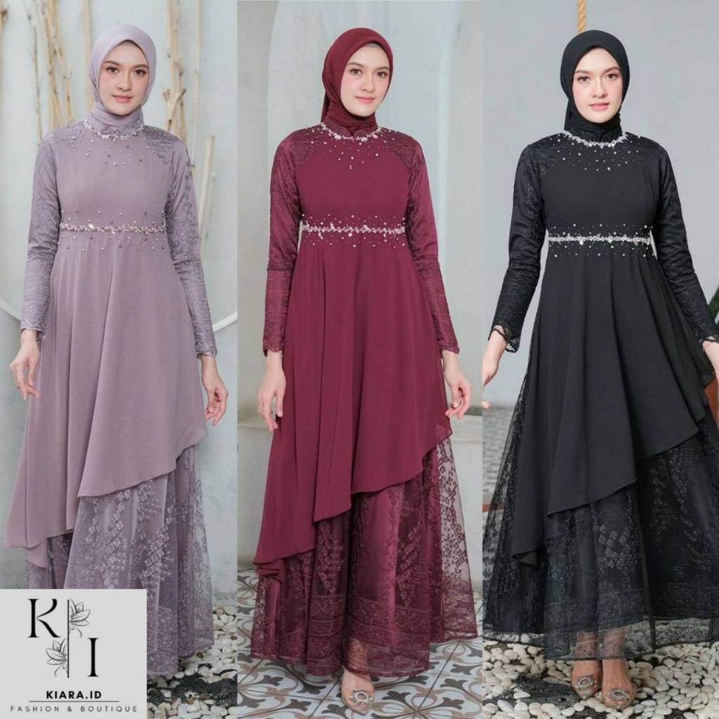 Jual Dress Exclusive Gamis Rena Modern Gamis Brukat Pesta Kondangan ...