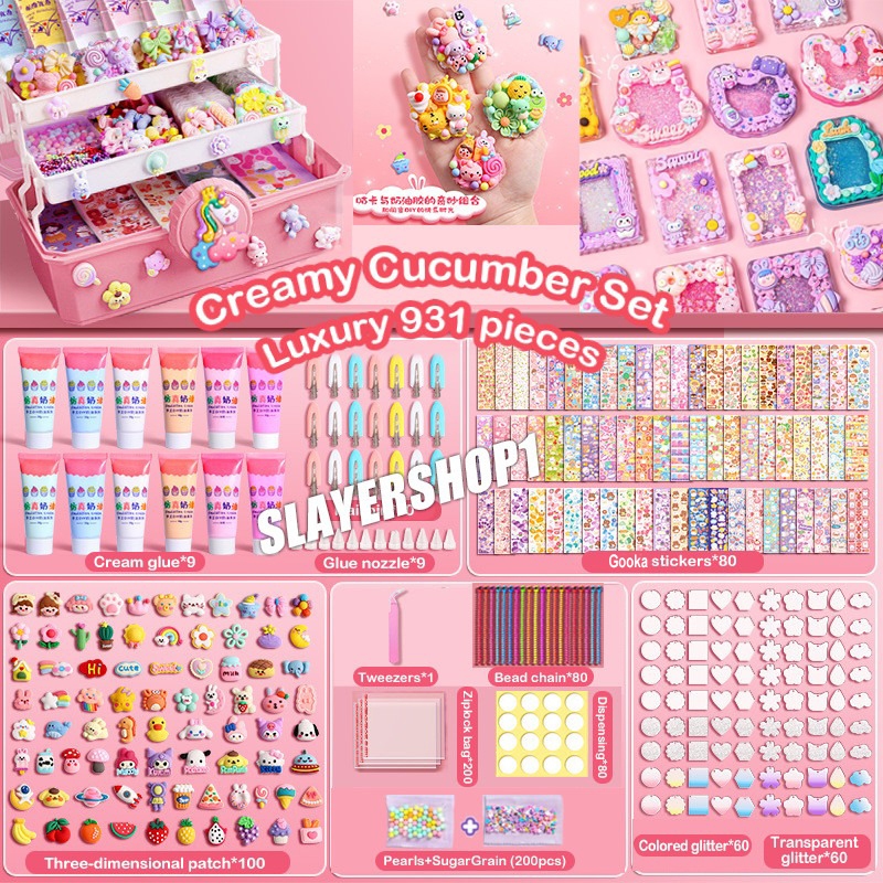 Penjual Lokal DIY Gantungan Kunci Akrilik gu ka Set Mainan Anak-anak Mainan DIY Stiker lem krim Kreatif Anak Hadiah Ulang Tahun