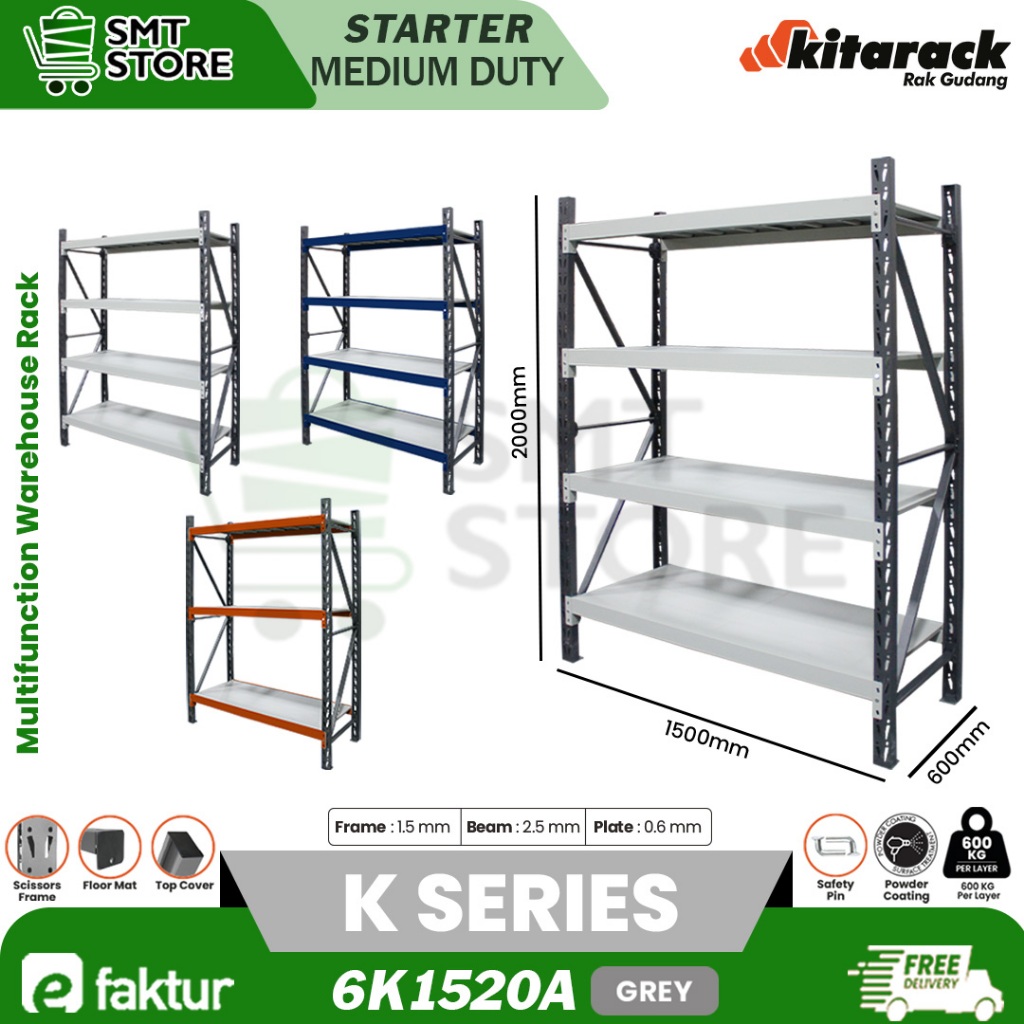Jual KITARACK Rak Gudang Besi 600kg 2 Meter Panjang 1.5M Rack Gudang 3 ...