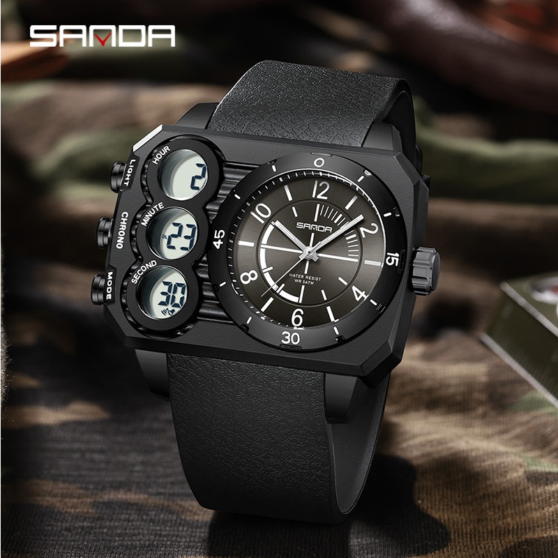 Jual SANDA 6237 Jam Tangan Pria Digital Analog Sport EL Backlight Anti ...