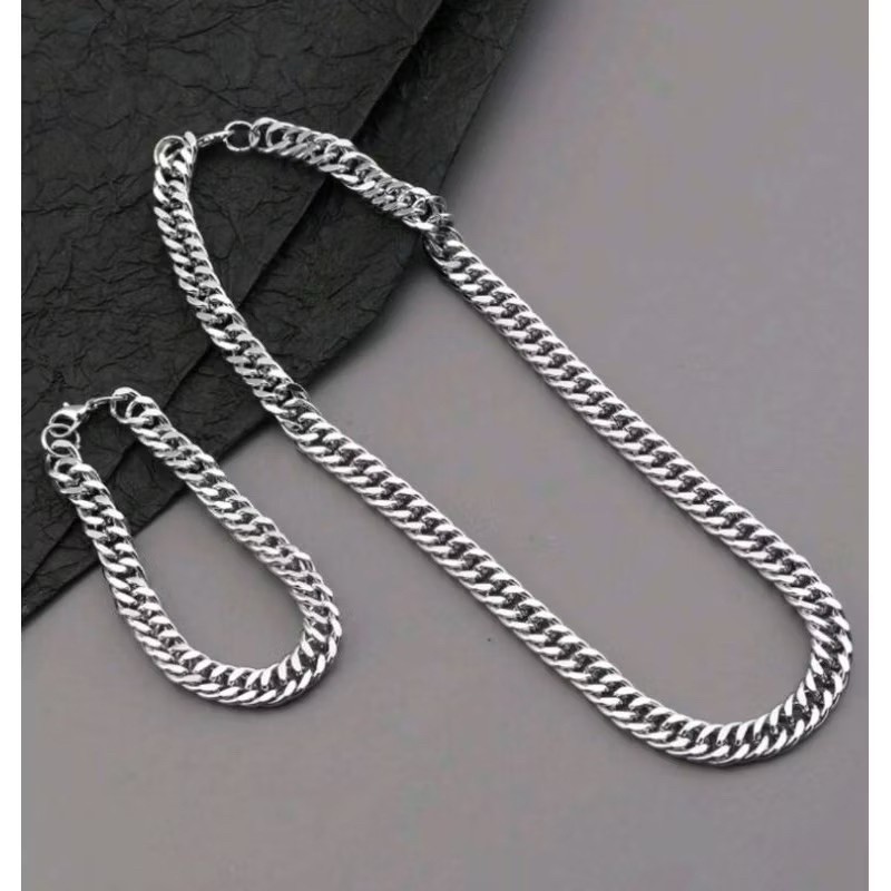Jual SATU SET KALUNG DAN GELANG TANGAN RANTAI TITANIUM MODEL RANTAI ...