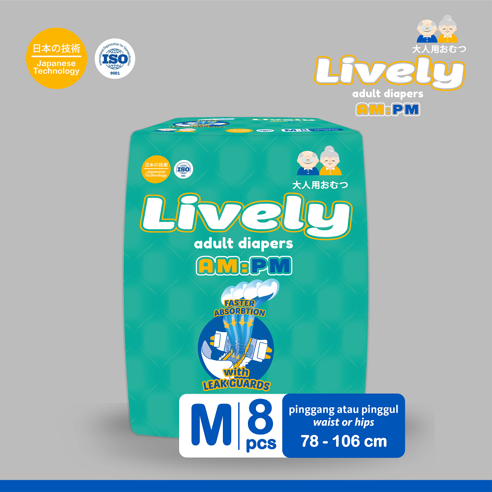 LIVELY Popok Perekat Dewasa Siang Malam M8 - Adult Diapers Tape AM PM - Breathable, Daya Serap Tinggi, Anti Iritasi & Anti Bakteri
