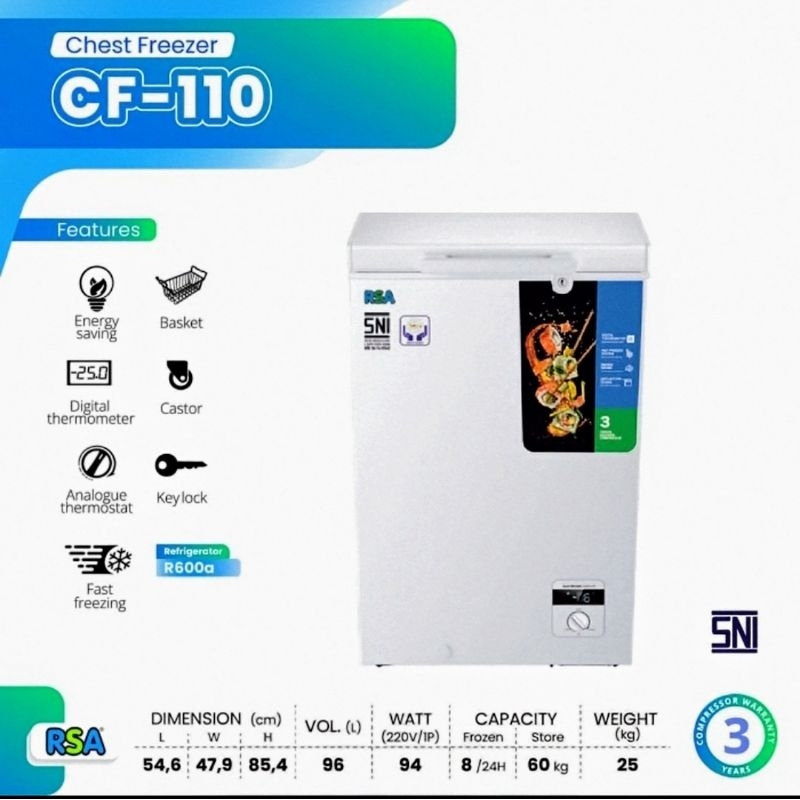 Jual CHEST FREEZER RSA CF110/BOX FREEZER RSA CF110 NEW SERIES | Shopee ...