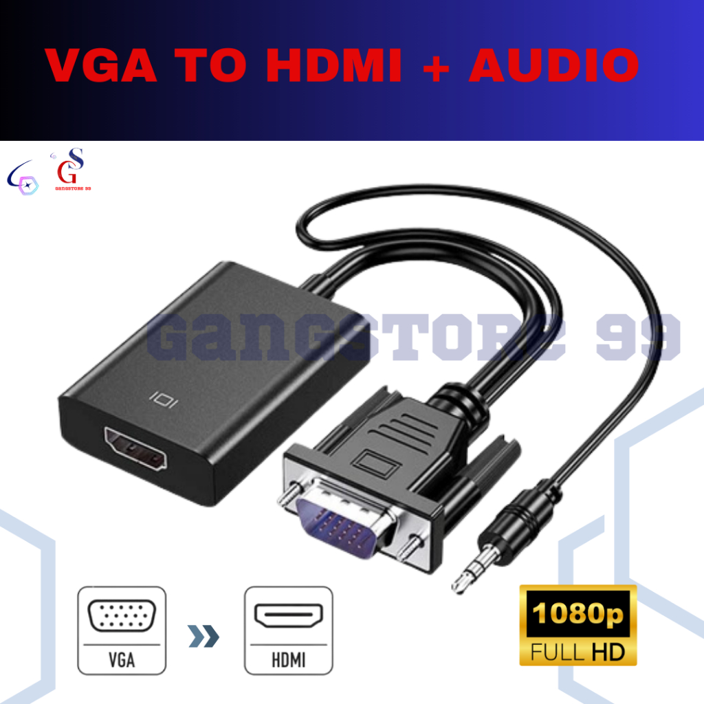 Converter VGA to HDMI Adapter Kabel VGA to HDMI Audio VGA Male to HDMI  Female HDMI Cable