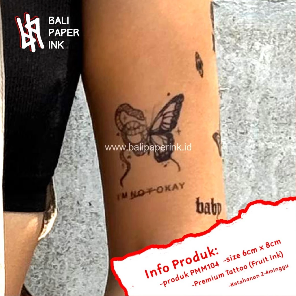 Tato Temporer Premium Bali Paper Ink PMM104 Snake dan Butterfly Fruit