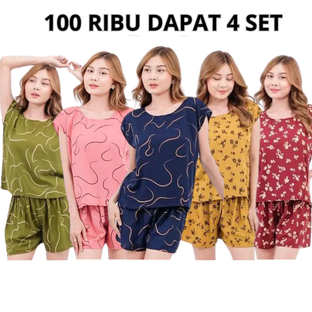 Paket Hemat 4 Pcs Setelan Baju Tidur Wanita Kekinian | AutoStock