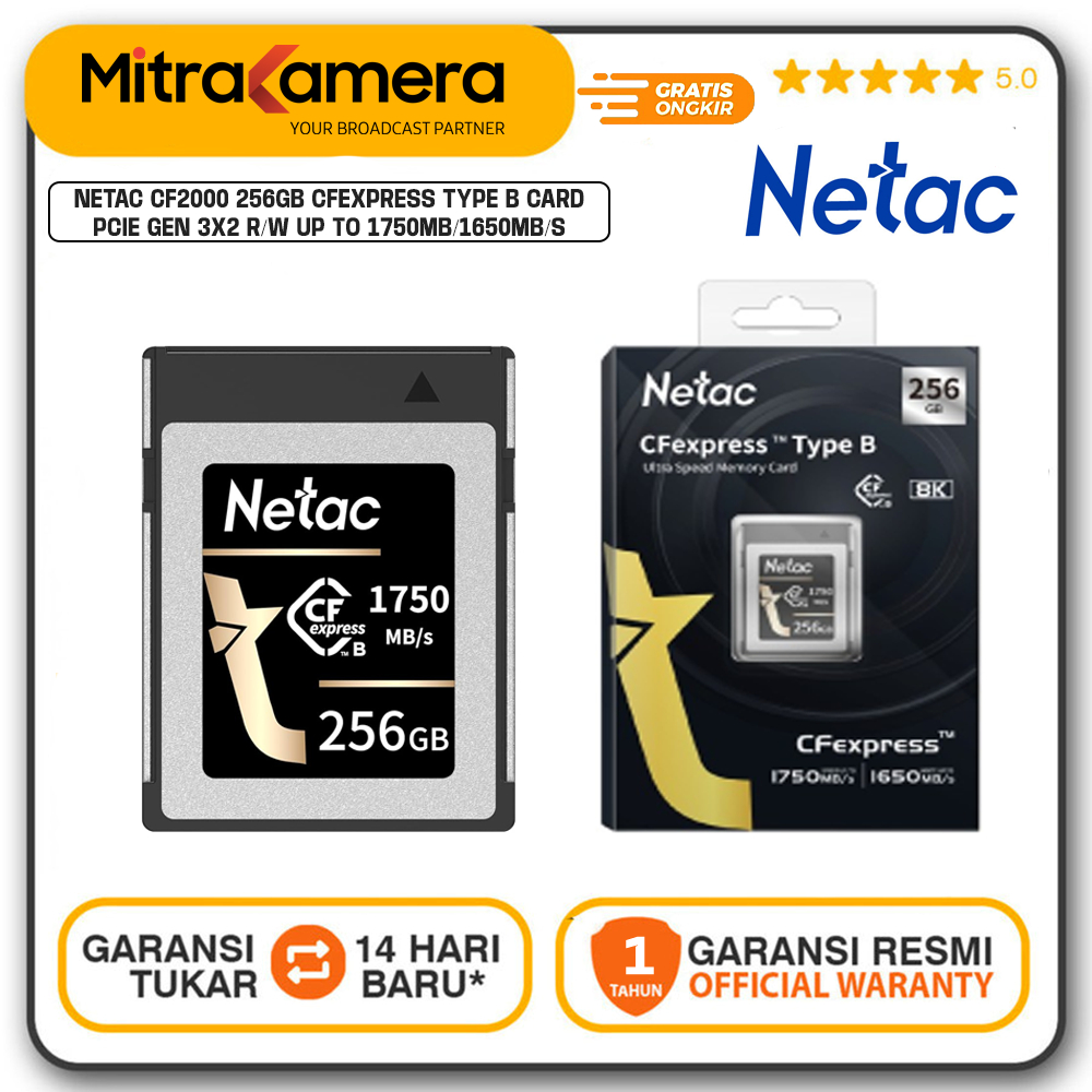 Jual Netac CF2000 256GB CFexpress Type B Card PCIe Gen 3x2 R/W up to ...