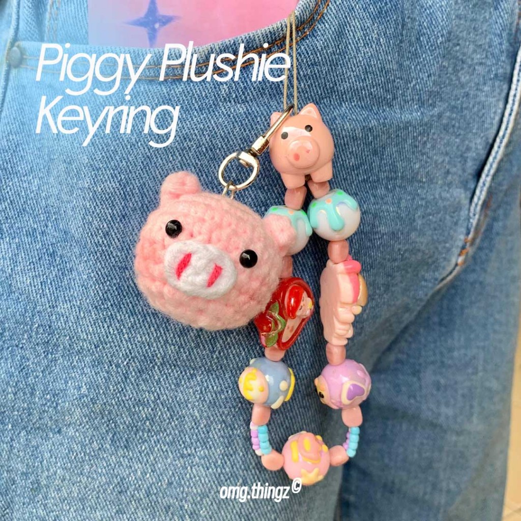 Jual piggy plushie keyring | pig crochet keychain| gantungan kunci ...