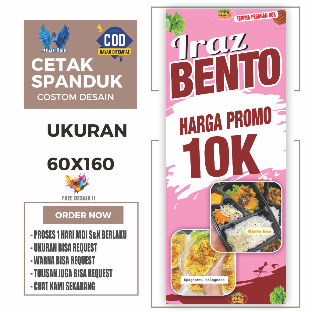 Jual Cetak Spanduk Banner Makanan Pagi Iras Bento Berdiri Costom Desain ...