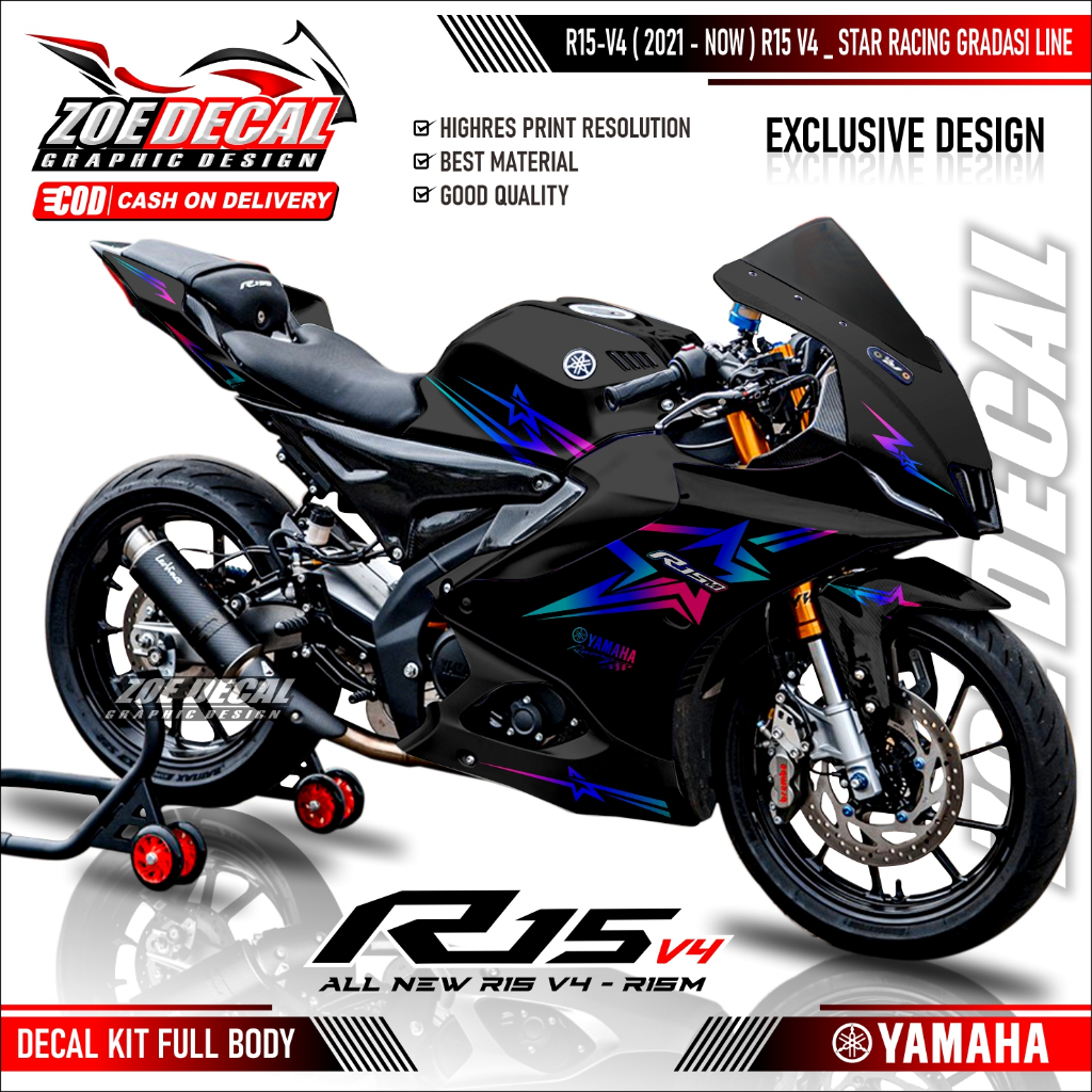 Jual TERBARU DECAL STICKER FULL BODY ALL NEW YAMAHA R15 V4 Motif Star ...