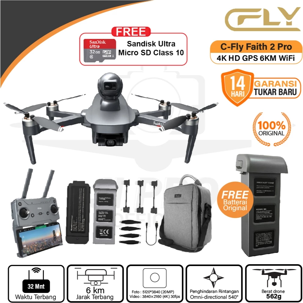 Jual C-FLY / CFLY Faith 2 Pro 3-axis Gimbal 4K HD Camera 6KM FPV Drone ...